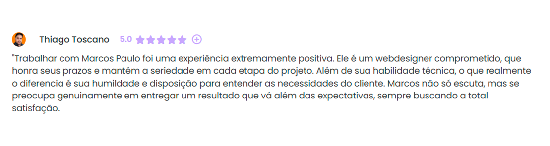 Avaliação de Thiago Toscano — 5 estrelas